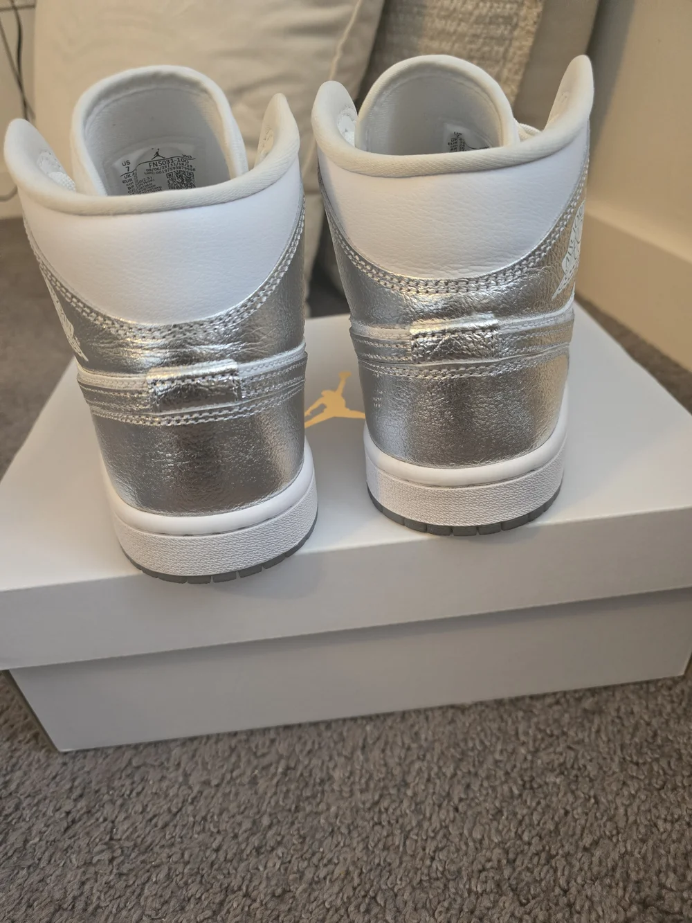 Nike Air Jordan 1 Mid White/Silver Womens Sneakers